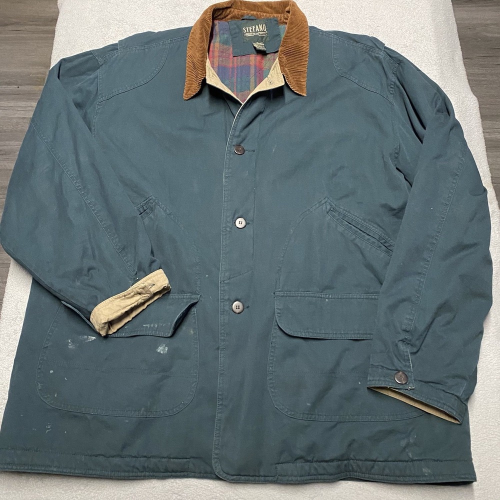 Stefano Chore Jacket Mens XL Green Field Barn Corduroy Collar Vintage Read